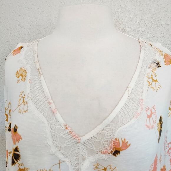 Free People White Floral Crop Racerback Tank Size 6 - Picture 3 of 13